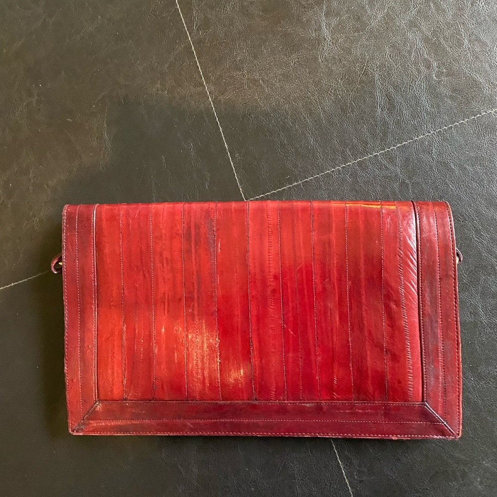 Burgundy eelskin large shoulder bag